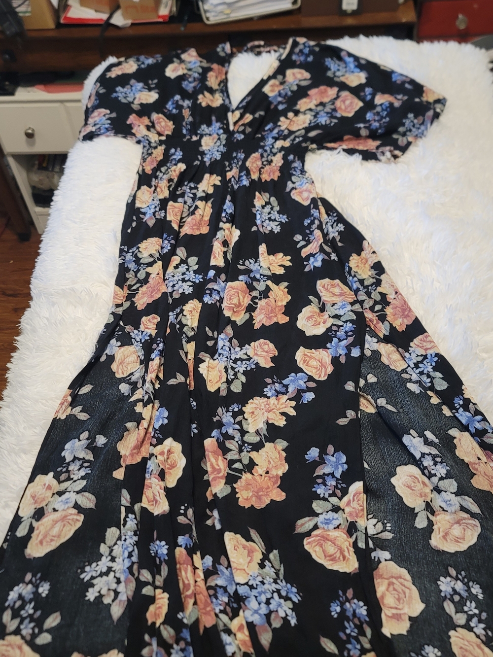 Heart Hips Medium Floral Blue Maxi High Slit Dress